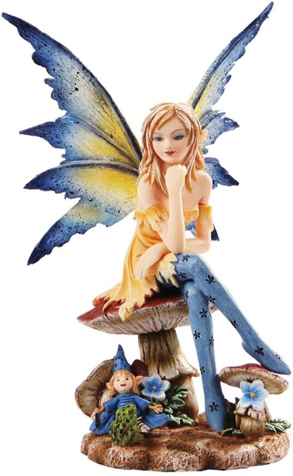 The Magician Fairy Sitting on Mushrooms Statue Figurine