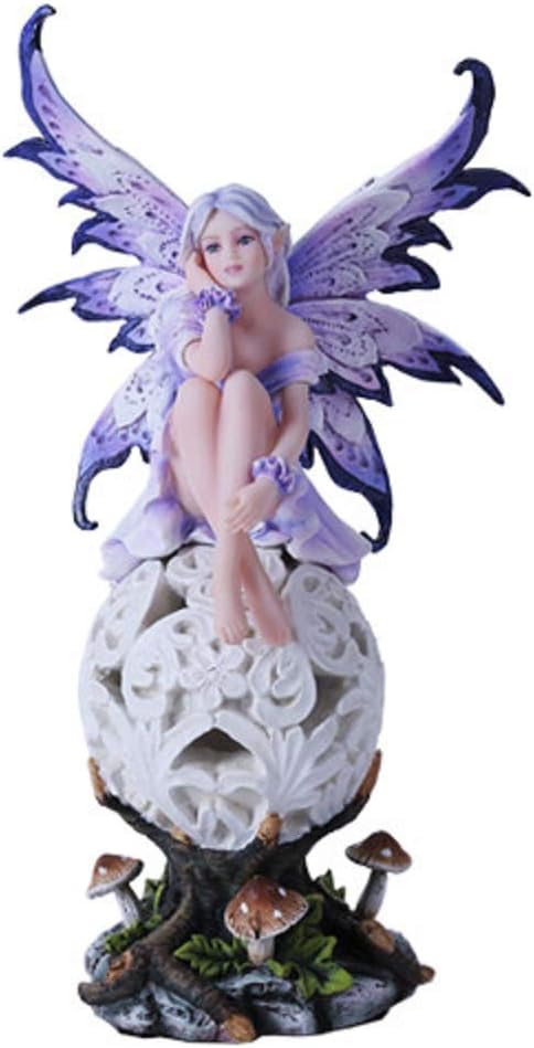 Purple Elegante Flower Fairie Sitting on Changing Color Led Orb MeadowMushroom Fairy Statue