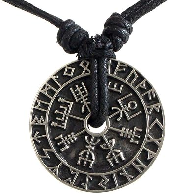 Nordic Coin Amulet Vegvísir Odin Triple Horn Triquetra Valknut All in One Pewter Pendant Necklace