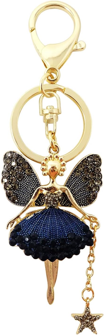 1PCS Rhinestone Butterfly Wing Fairy Keychain Dancing Ballet Sparkling Crystal Keyring