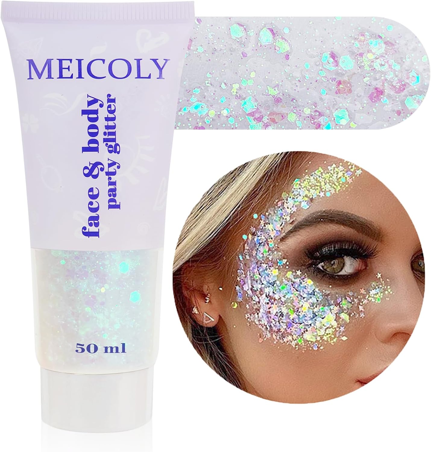 Clear White Face Body Glitter,Mardi Gras Face Glitter Makeup