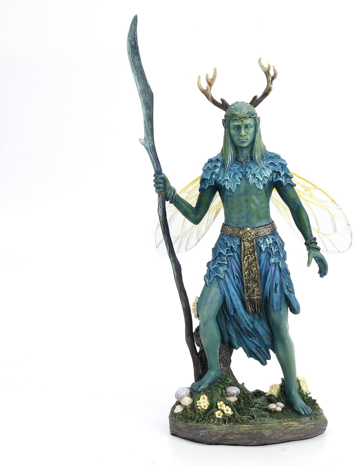 10 3/8" Winged Antler Elven Druid Resin Statue Hand Painted Figurine