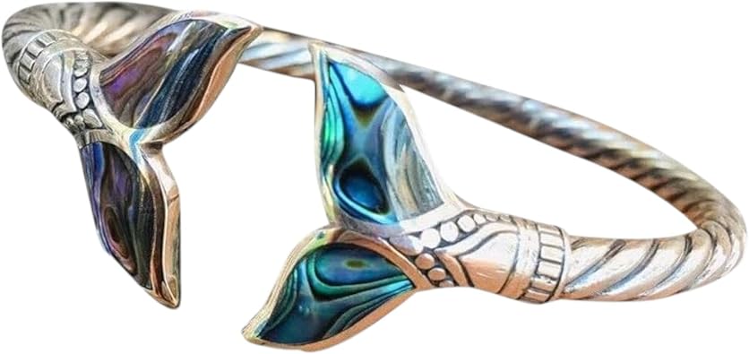 Natural Abalone Shell Mermaid Tail Bangle Bracelet For Women Open Cuff Bracelets And Bangles