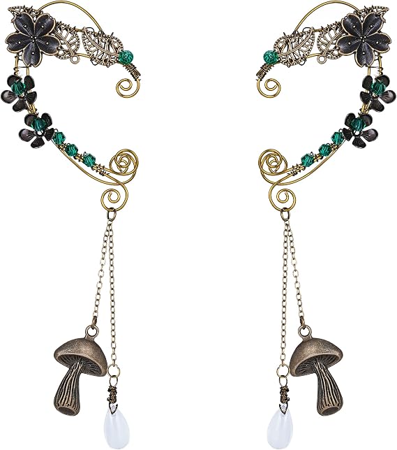 Fairy Elf Ear Cuffs - Handmade Bronze Antique Vintage Cuffs Drop Dangling Ear Clips Wraps for Women