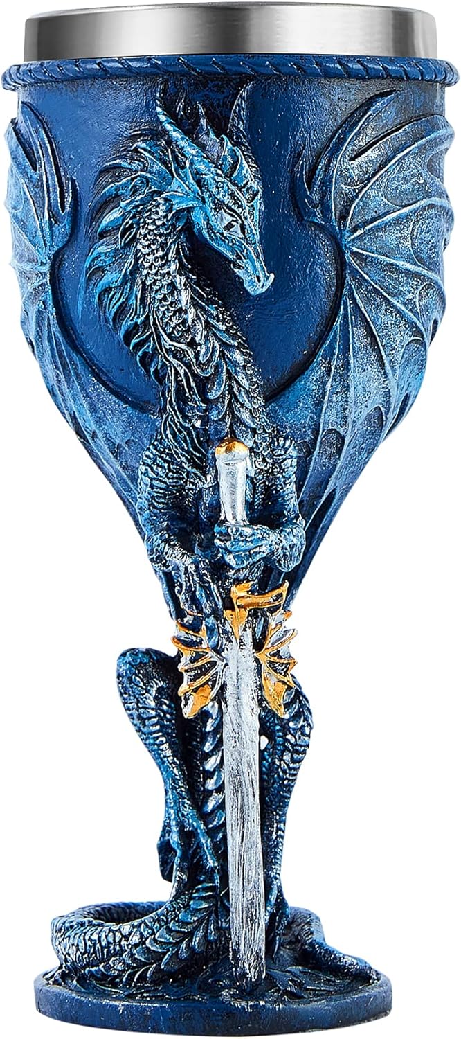 Blue Dragon Goblet Stainless Steel Dungeons and Dragons Gift Chalice
