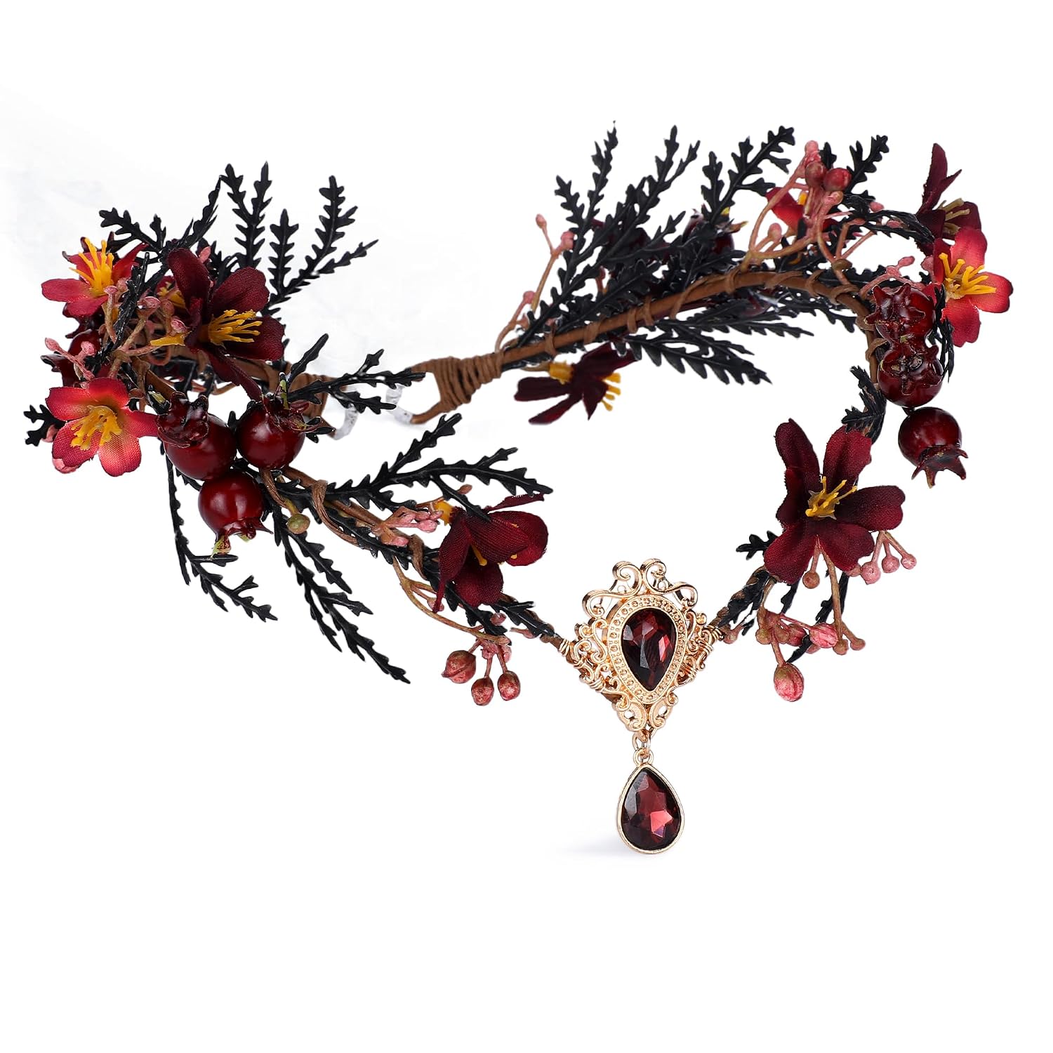 Dark Flower Fairy Crown - Handmade Elf Floral Headpiece Forest Crown