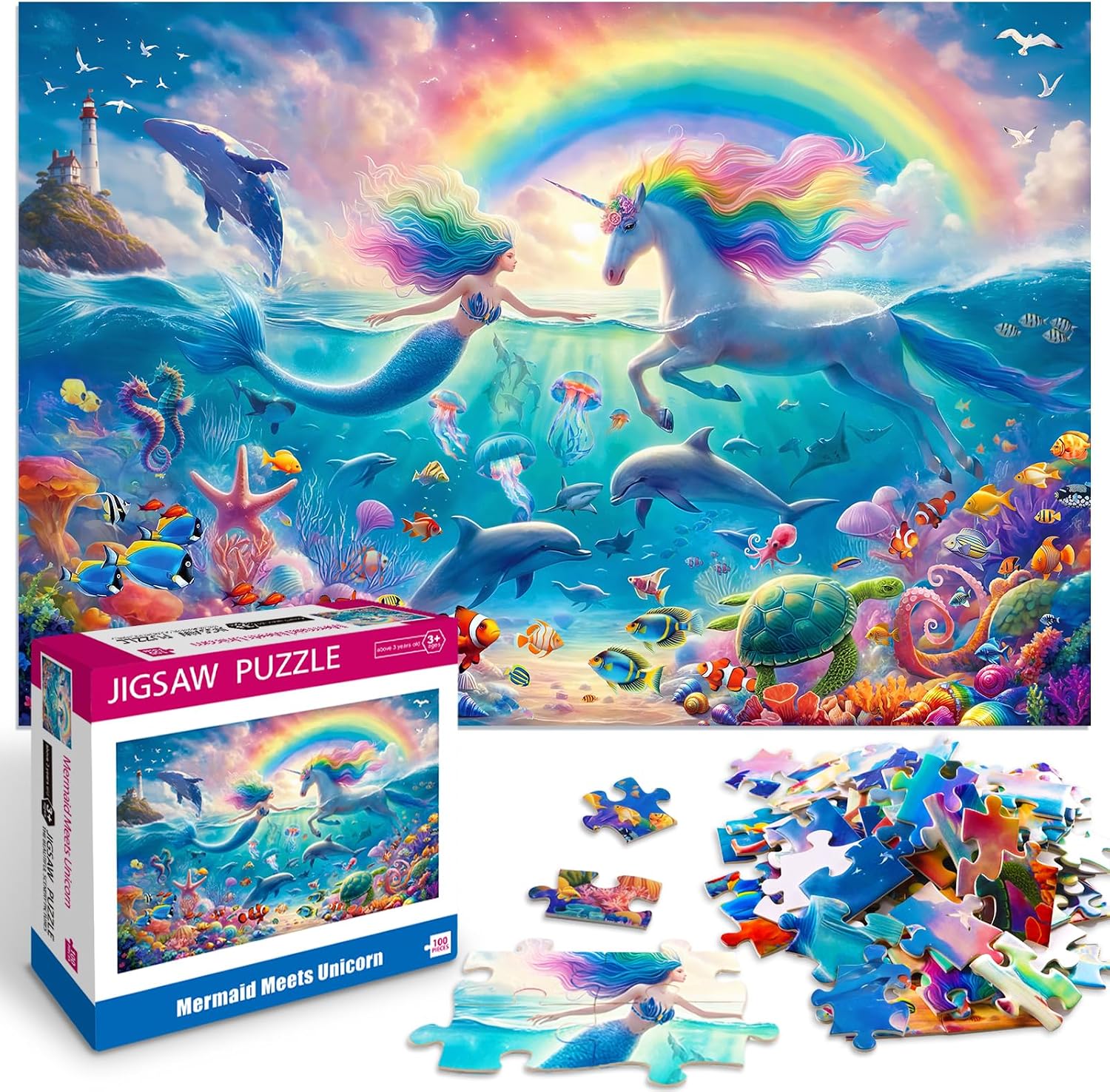 100 Piece Puzzles for Kids Ages 6-8 8-10 Mermaid Unicorn Puzzle for Girls 4-6 Years Old