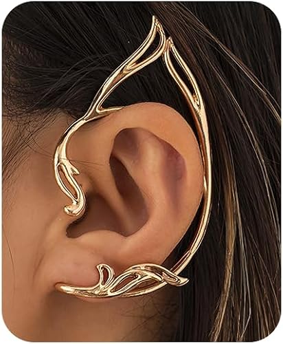 Gothic Elves Ear Cuffs 2pcs Gold Fairy Ears Punk Elves Ear Wrap Earrings Adjustable Non-pierced Fake Earrings for Cosplay