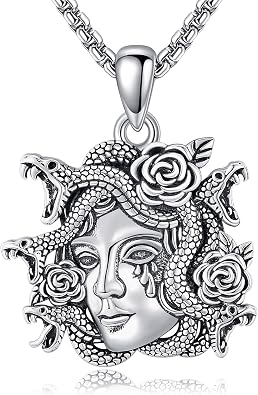 Goth Necklace 925 Sterling Silver Medusa Pendant Necklace