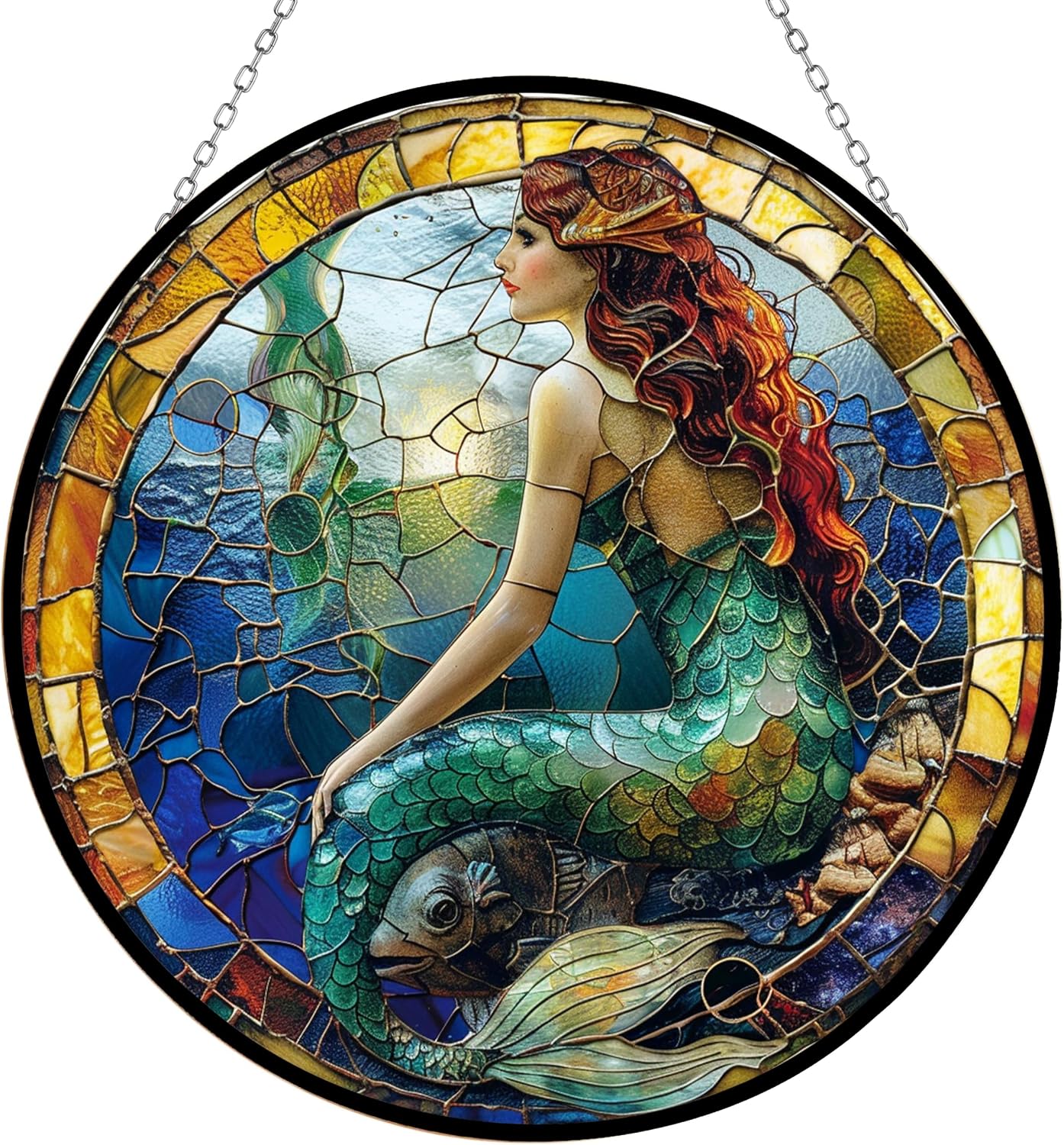 Mermaid Stained Glass Window Hanging Sun Catcher