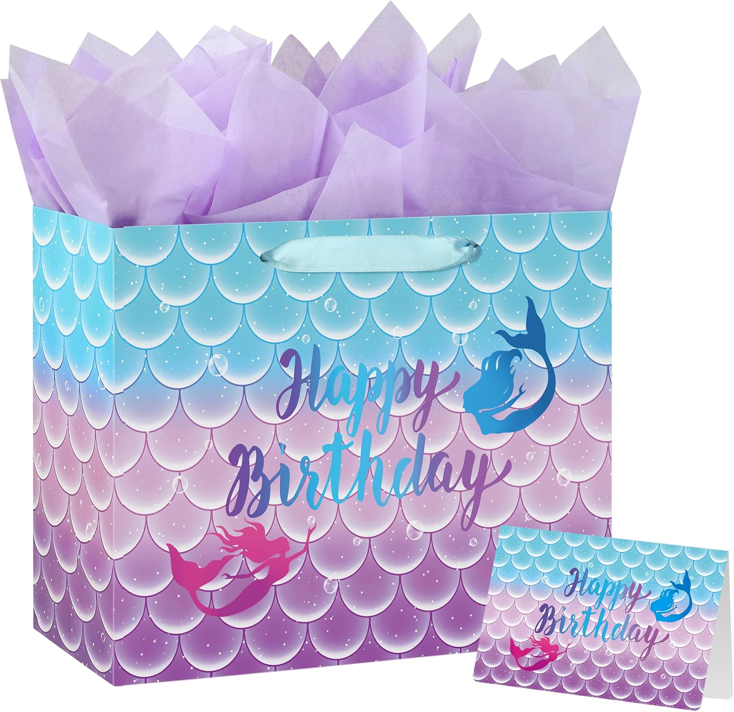 Large Mermaid Happy Birthday Gift Bag with Tissue Paper