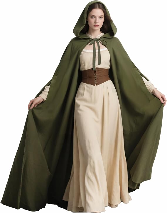 Women's Medieval Hooded Cloak Renaissance Elf Cape with Arm Holes