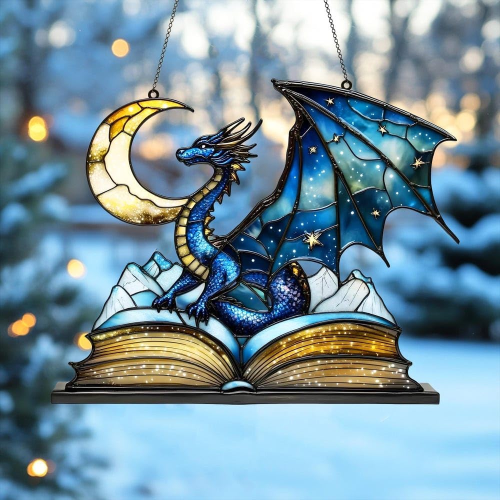 Dragon Moon Book Bookworm Acrylic Suncatcher