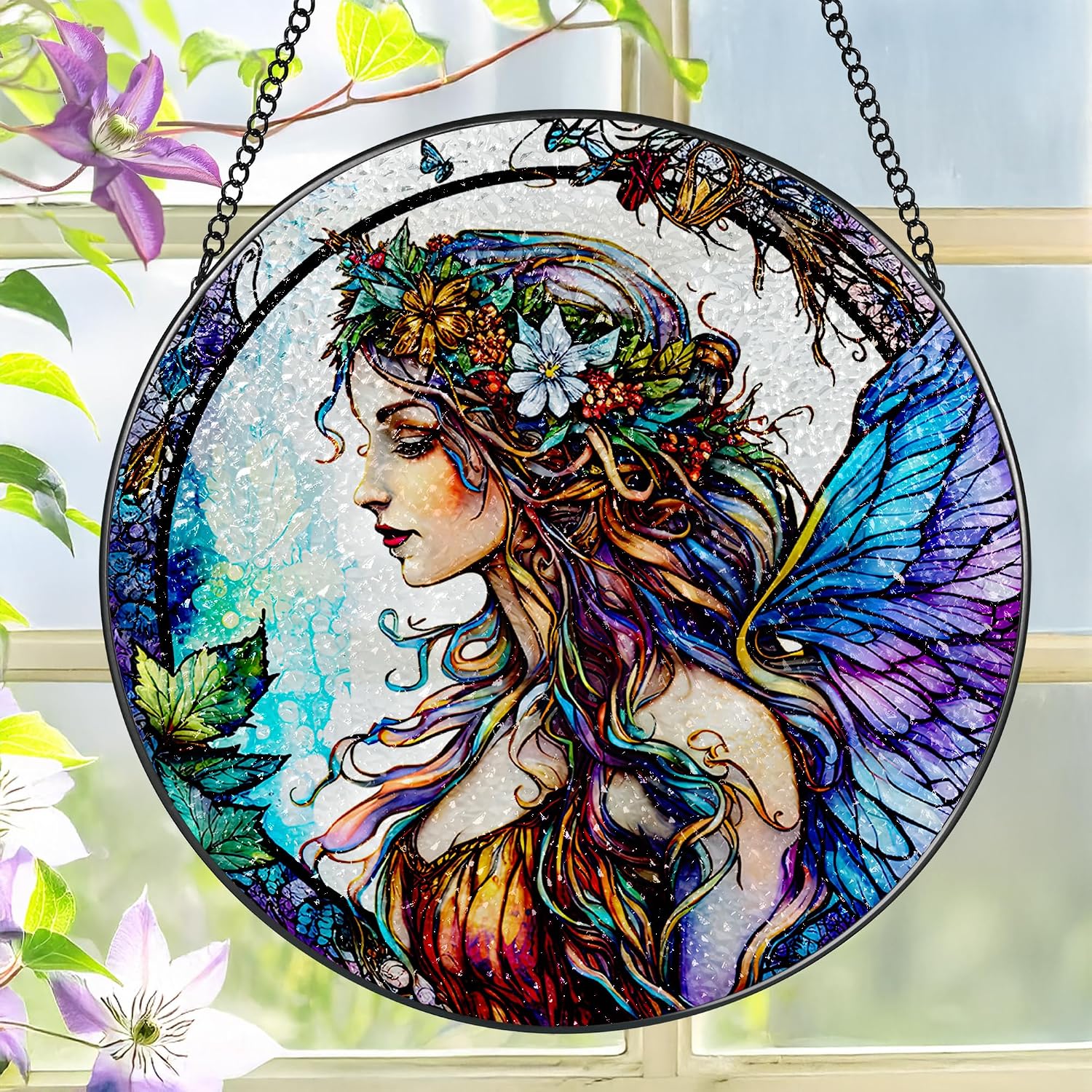 Stained Glass Window Hanging 8'' Fairy Suncatcher