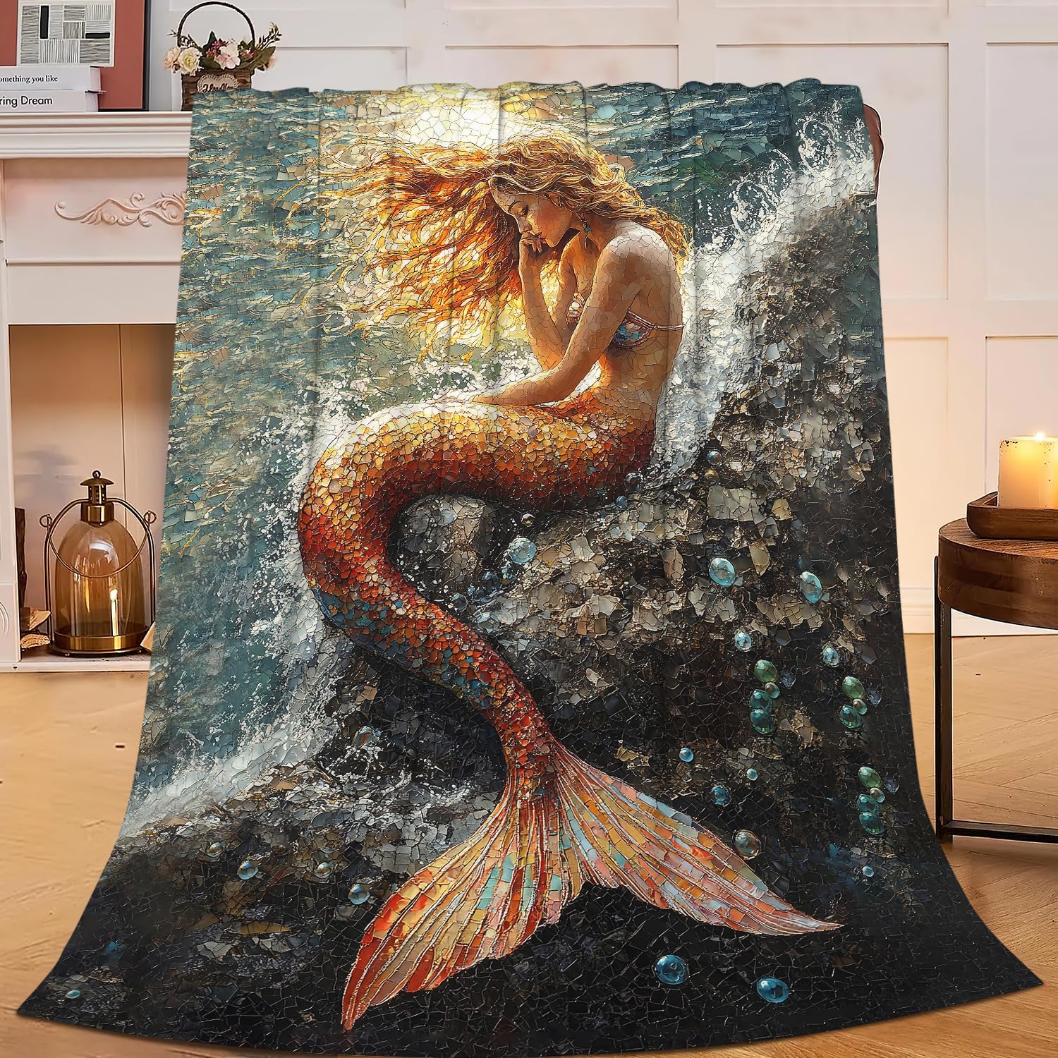 Ocean Mermaid Throw Blanket, Mermaid Blanket Gift