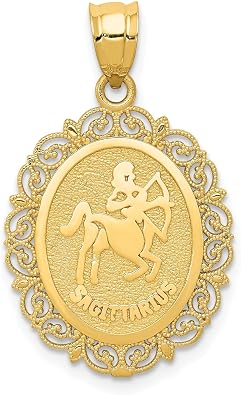 14k Yellow Gold Sagittarius Zodiac Oval Pendant
