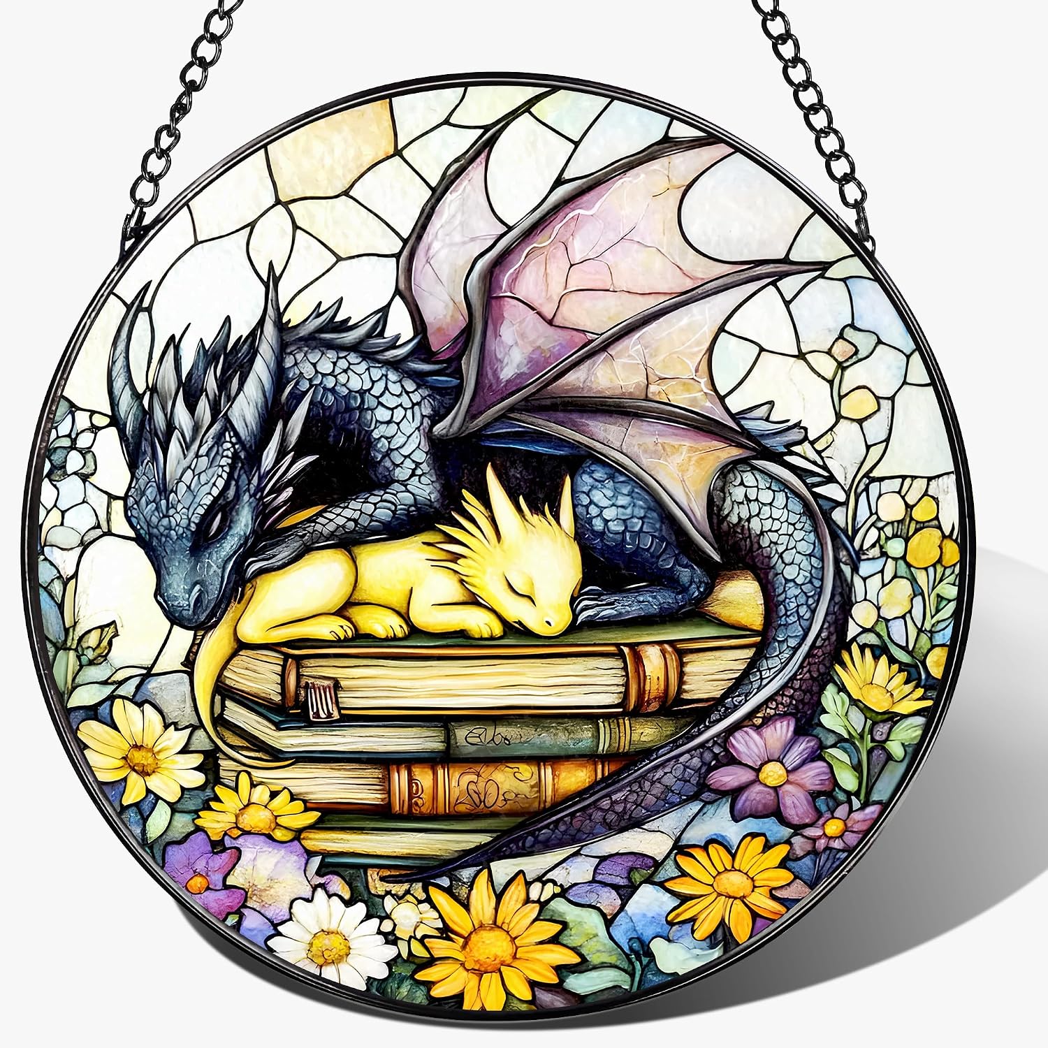 Stained Glass Window Hanging, 8 Inch Dragon Stained Glass Suncatcher