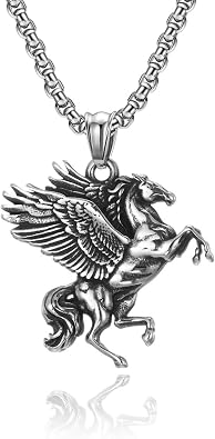 Greek Mythology Pegasus Pendant Necklace - Titanium Steel Vintage Gothic Flying Horse Amulet Necklace
