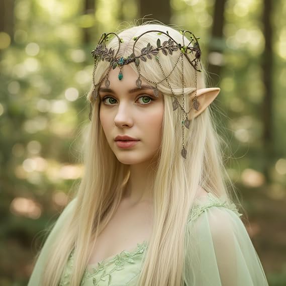 Medieval Elf Headpiece for Women - Viking Fairy Crown with Tassel for Renaissance Renfaire Accessories Cosplay