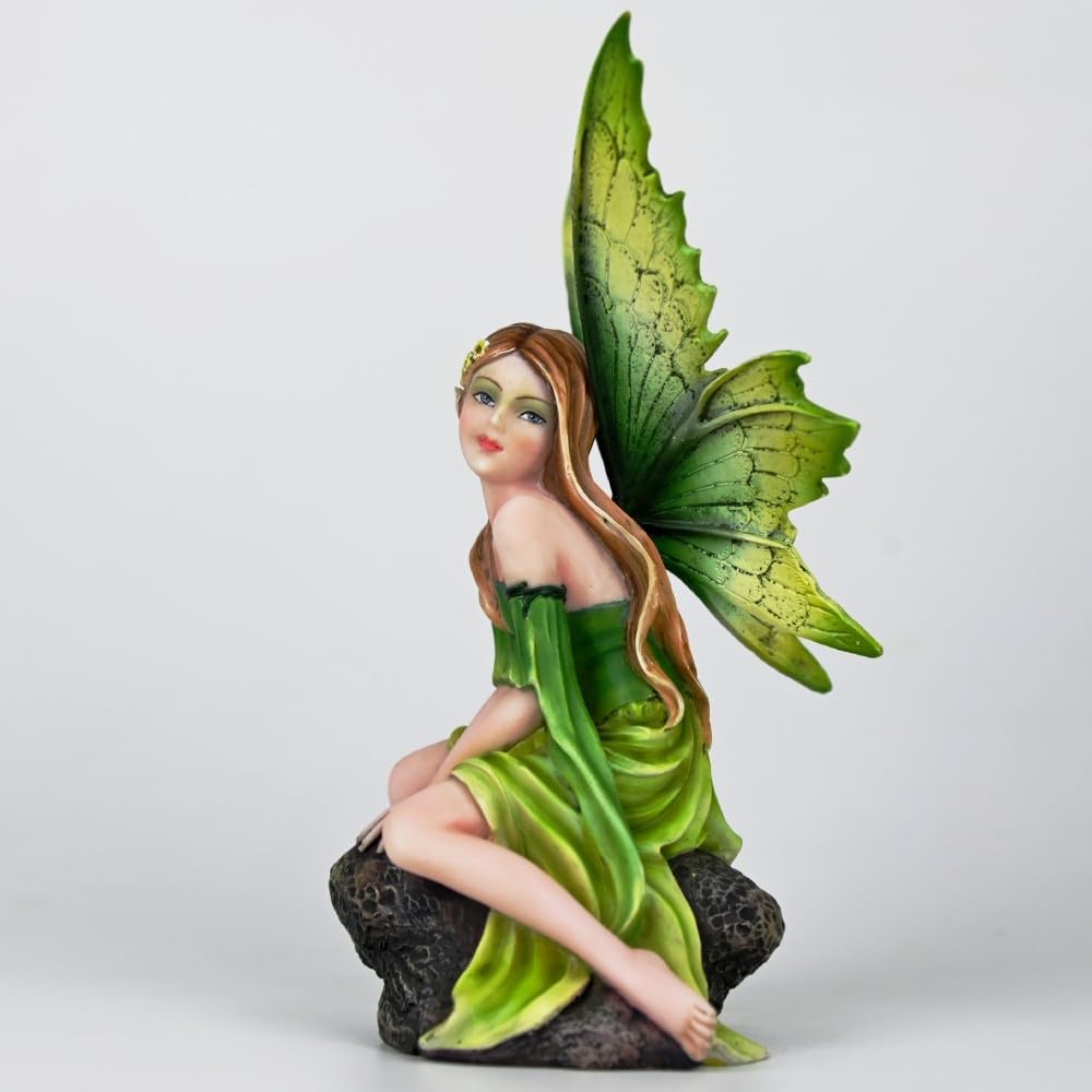 Fantasy Forest Green Fairy Figurine - Gradient Leaf Wings Elf Statue