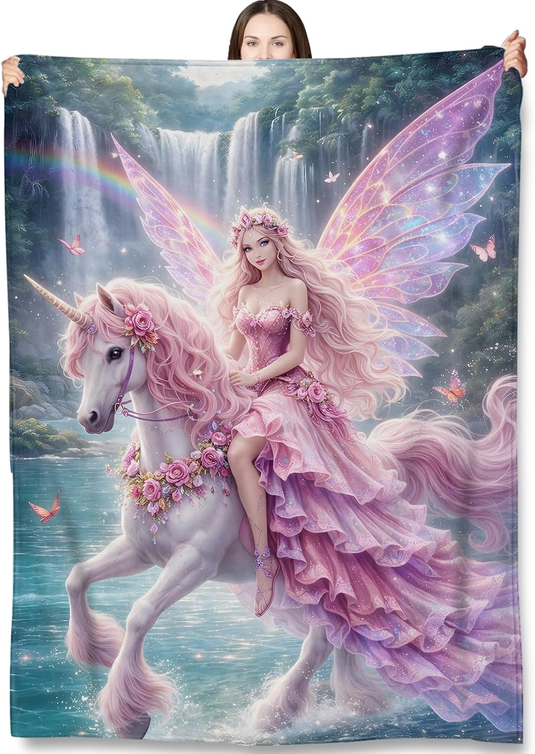 Pink Fairy Unicorn Throw Blanket