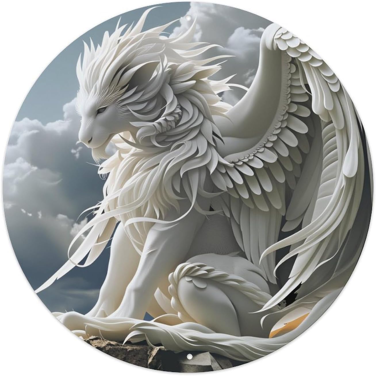 White Winged Lion Sky Clouds Metal Poster Vintage Tin Sign