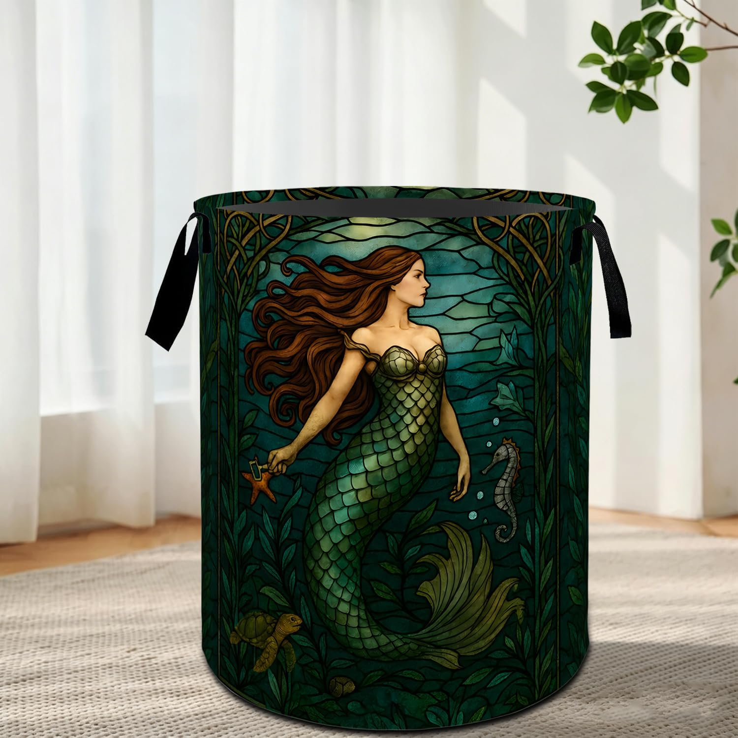 Vintage Mermaid Laundry Basket with Handles