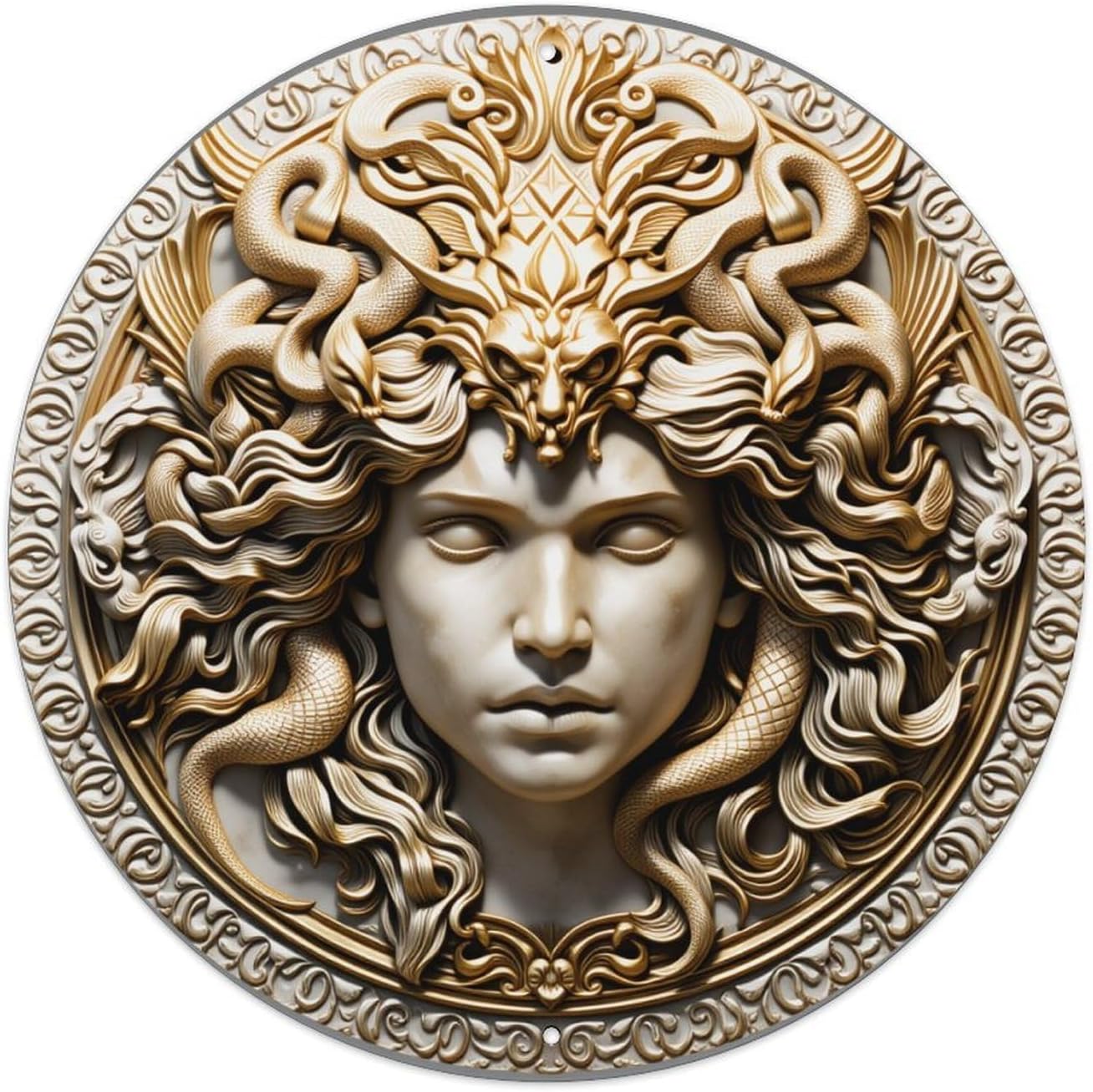 Medusa Head with Serpentine Hair and Ornate Art Metal Tin