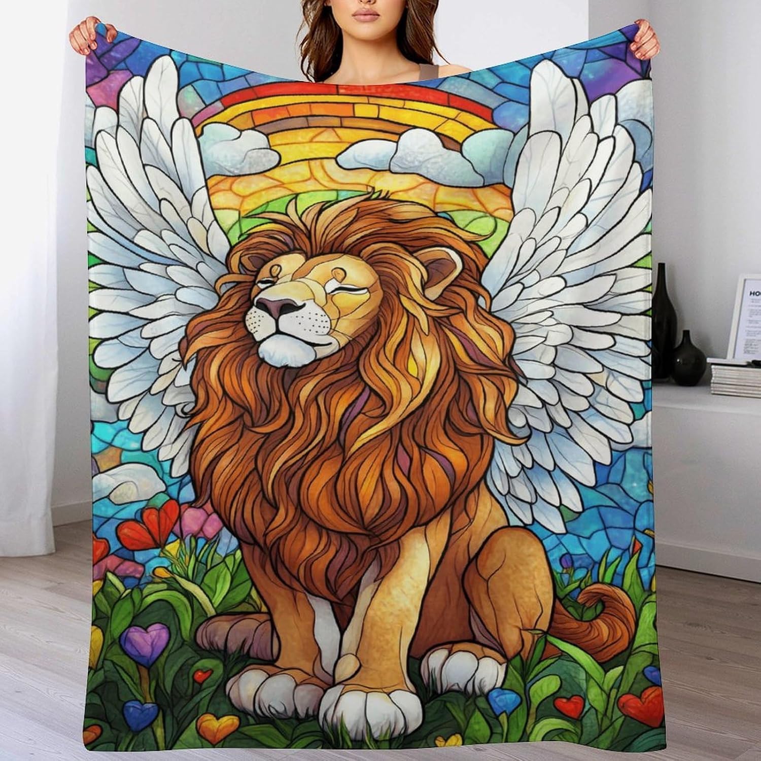 Lion Dreamy Rainbow Flannel Throw Blanket 50x60 Inch