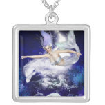 Mermaid with Dolphin  Sterling Silver Necklace